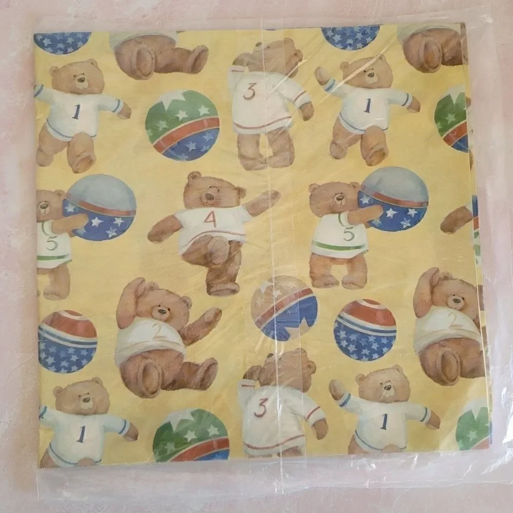 Teddy bear baseball wrapping paper sheets vintage